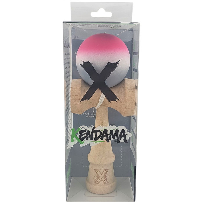 Jucarie Interactiva Kendama X Profesionala, Flippy, din Lemn, Rubber Grip, 18 cm, Roz/Alb/Gri [4]