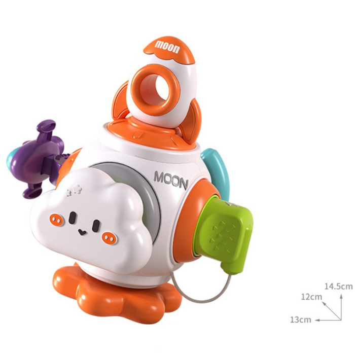 Jucarie interactiva Montessori, Flippy, Jucarie pentru Bebelusi, Model Racheta Spatiala, din Plastic rezistent, Varsta 18+ luni, 15 x 13 x 12 cm, Alb/Portocaliu [2]