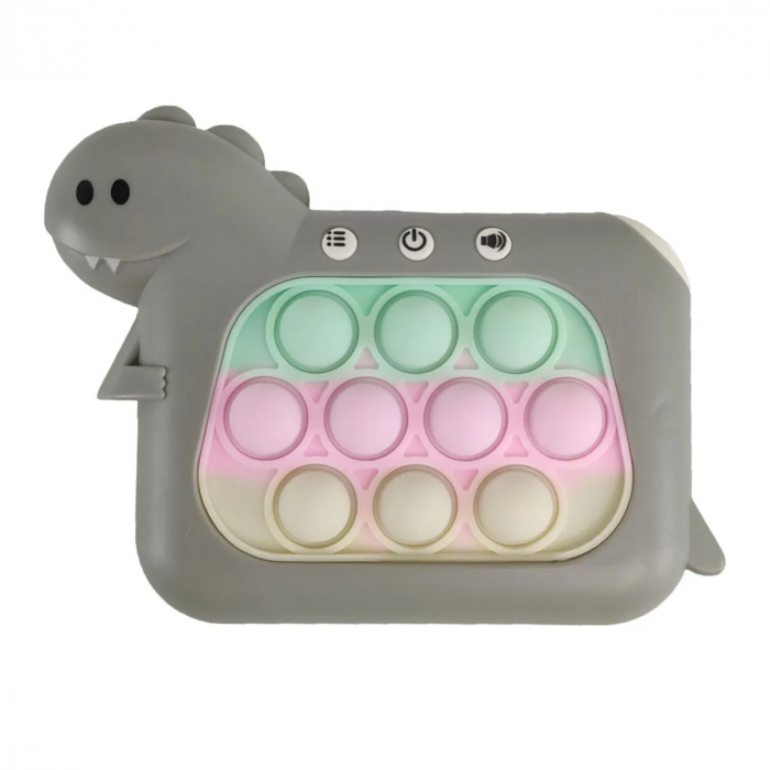 Jucarie Interactiva Pop It Whack A Mole, Flippy, Tip Consola, Anti-Stres, 4 Moduri de Joc, din ABS si Silicon, +3 Ani, Model Dinozaur, Gri [1]
