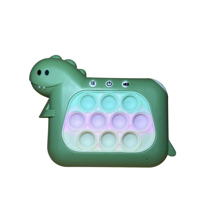 Jucarie Interactiva Pop It Whack A Mole, Flippy, Tip Consola, Anti-Stres, 4 Moduri de Joc, din ABS si Silicon, +3 Ani, Model Dinozaur, Verde [6]