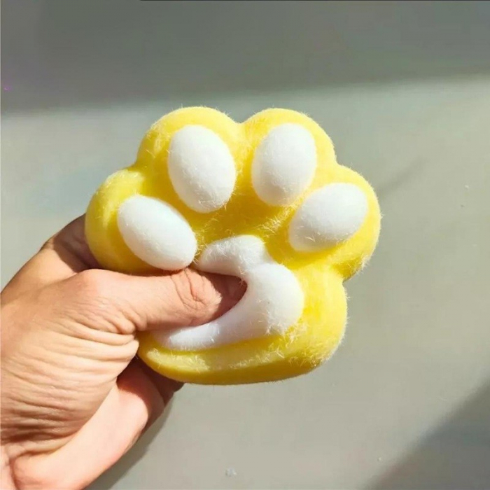 Jucarie Interactiva Squishy, Flippy, Model Cat Paw pinch family, Revenire Lenta, din TPR, +3 Ani, 7.5 cm, Textura Puf, Galben [3]