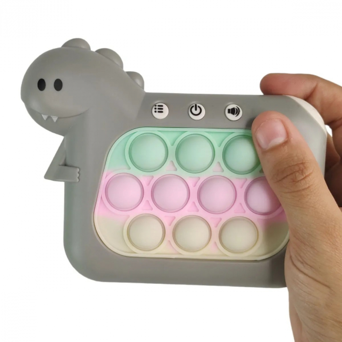 Jucarie interactiva tip consola, Anti-stres, 4 moduri de joc, +3 ani, Model dinozaur, Gri [5]