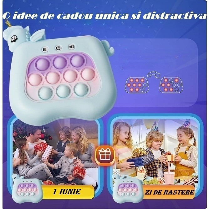 Jucarie interactiva tip consola pentru copii, 12 nivele, diferite moduri de joc, sunete si lumini, Unicorn, Albastru [4]