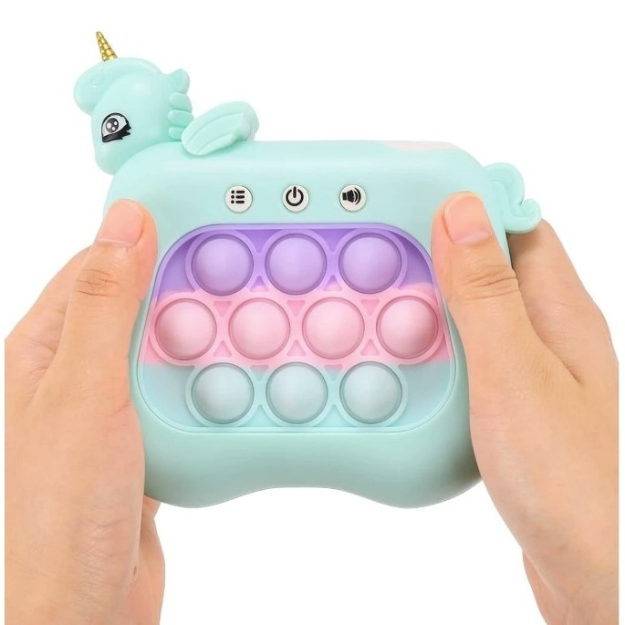 Jucarie interactiva tip consola pentru copii, 12 nivele, diferite moduri de joc, sunete si lumini, Unicorn, Albastru [2]