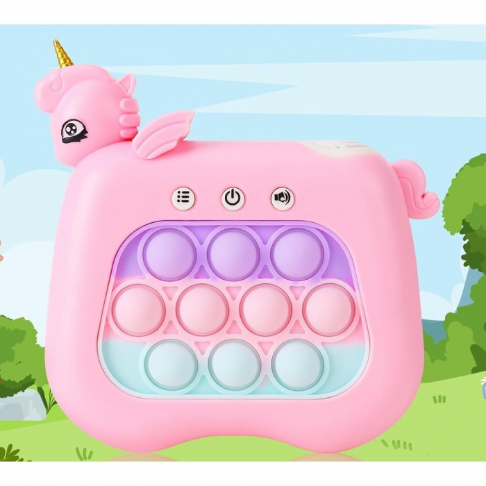 Jucarie interactiva tip consola pentru copii, 12 nivele, diferite moduri de joc, sunete si lumini, Unicorn, Roz [2]
