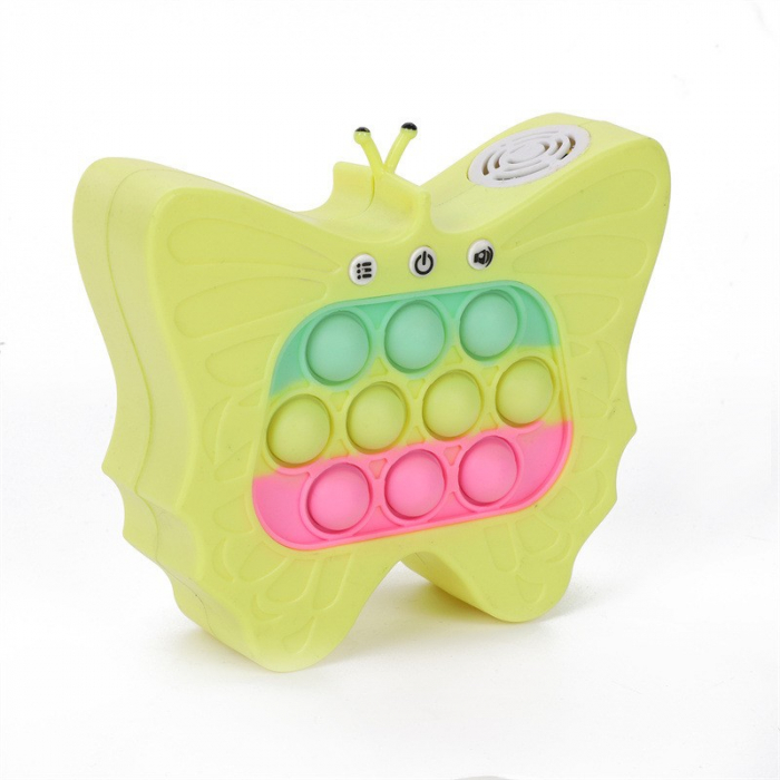 Jucarie Interactiva Tip Consola pentru Copii, Flippy, Diferite Moduri de Joc, 120 Nivele, Material ABS/silicon, cu Nivele, Sunete si Lumini, 12 x 5.5 x 13.5 cm cm, Model Fluture, Galben [2]