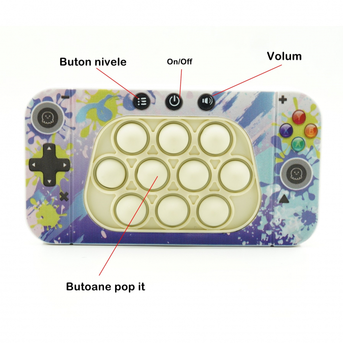 Jucarie interactiva tip consola pentru copii Flippy, speed push whack-a-mole, joc de viteza pop it, material ABS/silicon, cu nivele, sunete si lumini, 15.5 x 7.6 x 5.3 cm, model culori, multicolor [6]