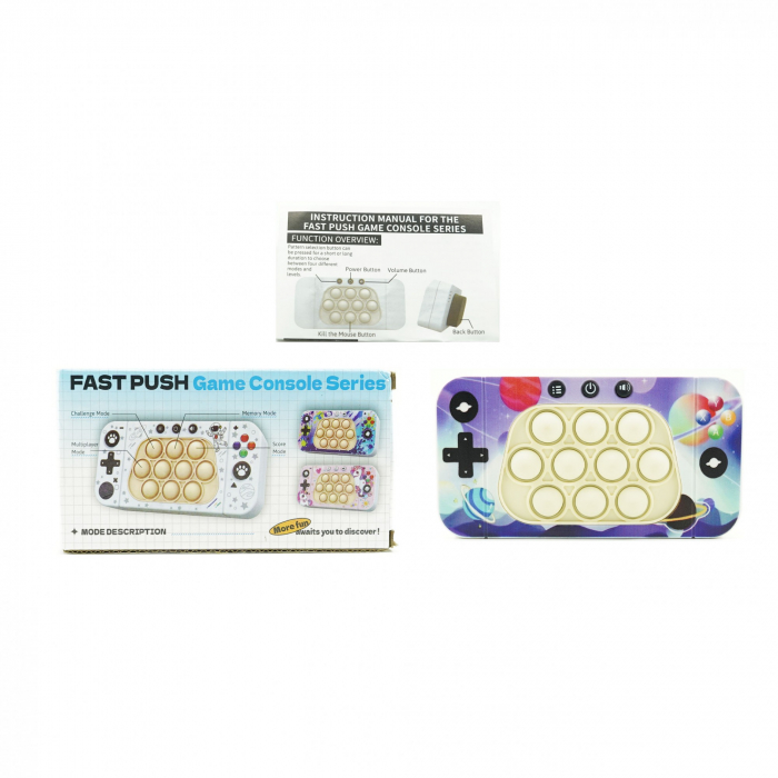 Jucarie interactiva tip consola pentru copii Flippy, speed push whack-a-mole, joc de viteza pop it, material ABS/silicon, cu nivele, sunete si lumini, 15.5 x 7.6 x 5.3 cm, model spatiu, multicolor [2]