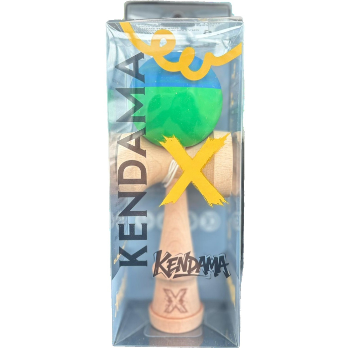 Jucarie Kendama X Originala, Profesionala, Flippy, din Lemn, Rubber Grip, 18 cm, Albastru/Verde [3]