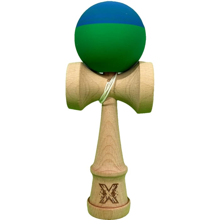 Jucarie Kendama X Originala, Profesionala, Flippy, din Lemn, Rubber Grip, 18 cm, Albastru/Verde [1]