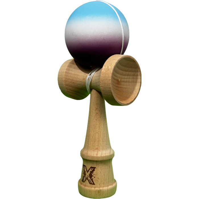 Jucarie Kendama X Originala, Profesionala, Flippy, din Lemn, Rubber Grip, 18 cm, Gradient Albastru Alb Mov [2]