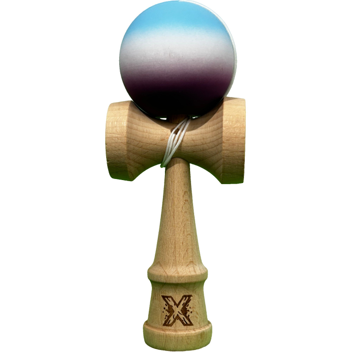 Jucarie Kendama X Originala, Profesionala, Flippy, din Lemn, Rubber Grip, 18 cm, Gradient Albastru Alb Mov [1]