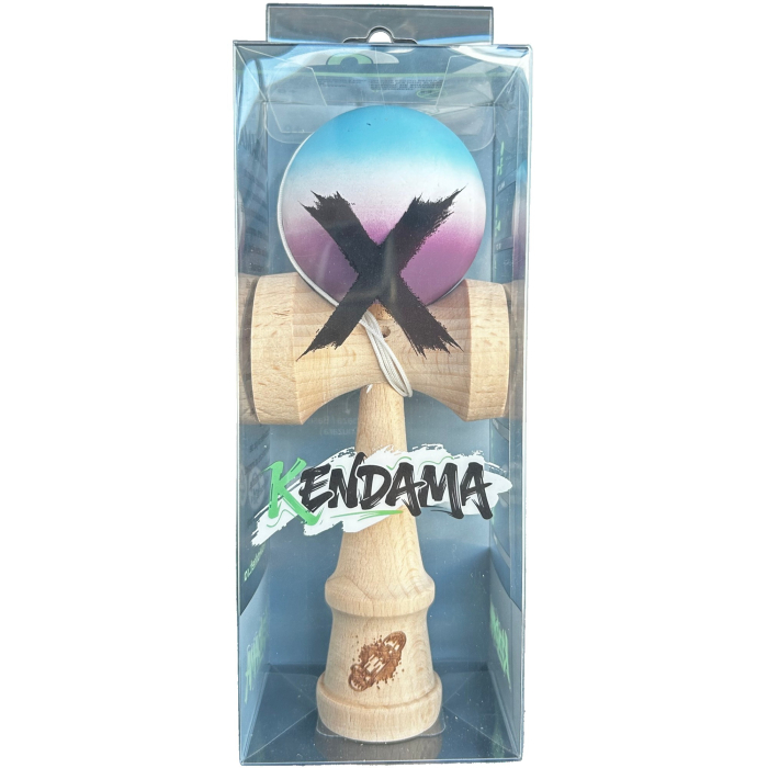 Jucarie Kendama X Originala, Profesionala, Flippy, din Lemn, Rubber Grip, 18 cm, Gradient Albastru Alb Mov [3]