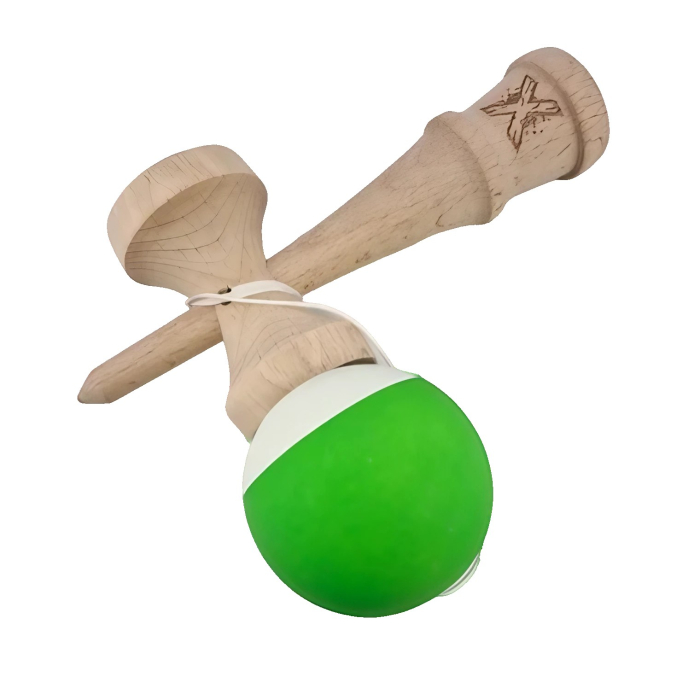 Jucarie Kendama X Originala, Profesionala, Flippy, din Lemn, Rubber Grip, 18 cm, Verde/Alb [4]