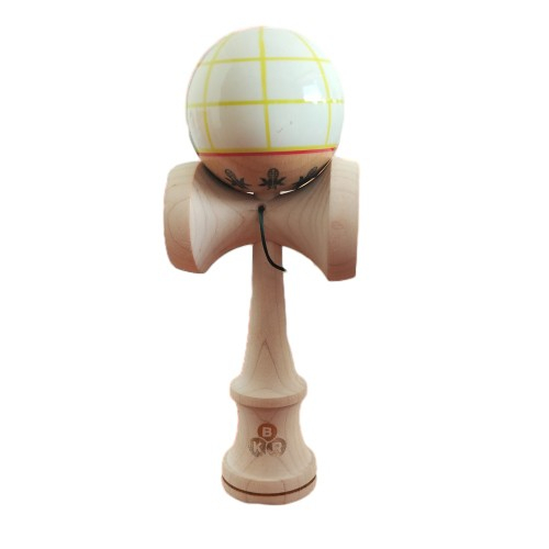 Jucarie Kendama X Originala, Profesionala Limited, Flippy, din Lemn cu Bila din Invelis SUPER STICK, 18 cm, Joc pentru Copii si Adulti, Alb/Galben [1]