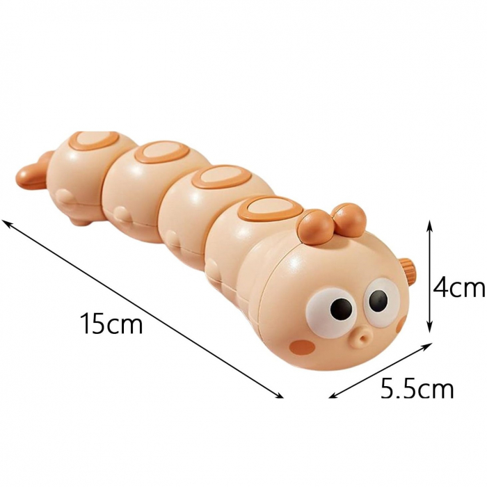 Jucarie mecanica pentru copii Flippy, omida haioasa, cu cheita, distractiva, se taraste, se misca, 15 x 4 cm, portocaliu [2]