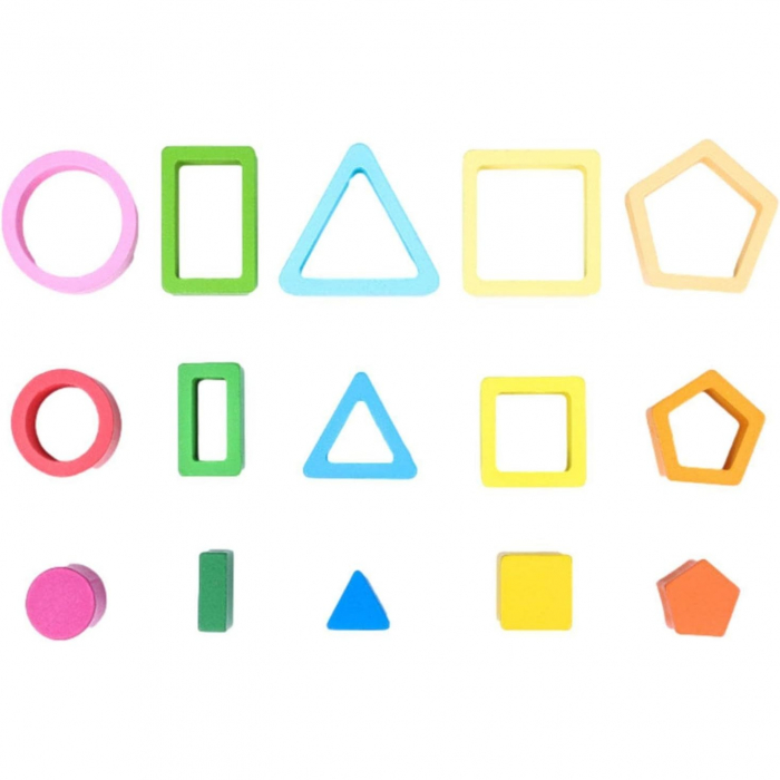 Jucarie Montessori din Lemn, Flippy, Tip Puzzle, cu 5 Forme Asimetrice, 15 Piese, Educativa, Interactiva, Creativa, Model Forme Geometrice, Materiale Non Toxice, +2 Ani, 29x6.5 cm, Multicolor [8]
