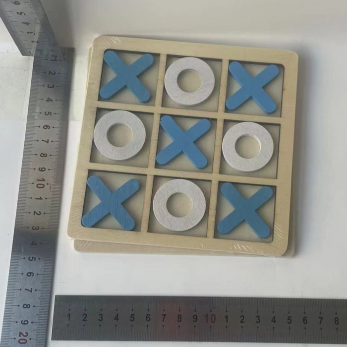Jucarie Montessori Tic Tac Toe, Flippy, Educativa, Interactiva, din lemn, X si O, 9 Piese, 14.3x14.3 cm, Albastru Alb [9]