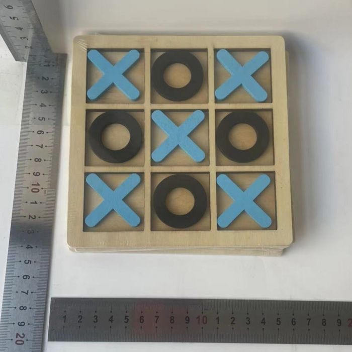 Jucarie Montessori Tic Tac Toe, Flippy, Educativa, Interactiva, din lemn, X si O, 9 Piese, 14.3x14.3 cm, Albastru Negru [5]