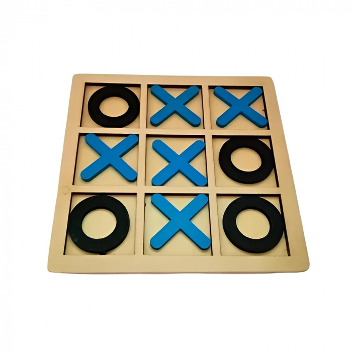 Jucarie Montessori Tic Tac Toe, Flippy, Educativa, Interactiva, din lemn, X si O, 9 Piese, 14.3x14.3 cm, Albastru Negru [2]