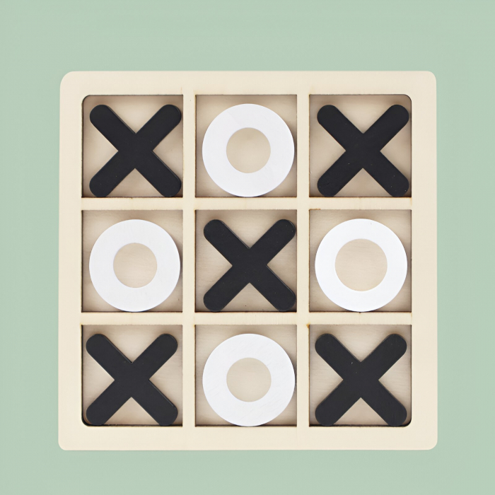 Jucarie Montessori Tic Tac Toe, Flippy, Educativa, Interactiva, din lemn, X si O, 9 Piese, 14.3x14.3 cm, Negru Alb [9]
