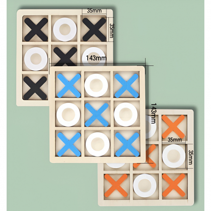 Jucarie Montessori Tic Tac Toe, Flippy, Educativa, Interactiva, din lemn, X si O, 9 Piese, 14.3x14.3 cm, Negru Alb [5]