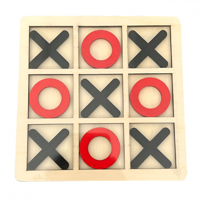 Jucarie Montessori Tic Tac Toe, Flippy, Educativa, Interactiva, din lemn, X si O, 9 Piese, 14.3x14.3 cm, Negru Rosu [1]