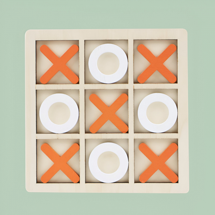 Jucarie Montessori Tic Tac Toe, Flippy, Educativa, Interactiva, din lemn, X si O, 9 Piese, 14.3x14.3 cm, Portocaliu Alb [2]