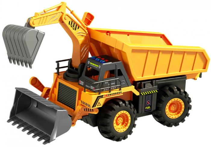 Jucarie pentru copii, Buldozer cu brat excavator, Lumini si sunete, 35 cm, 3+ ani, Galben [1]
