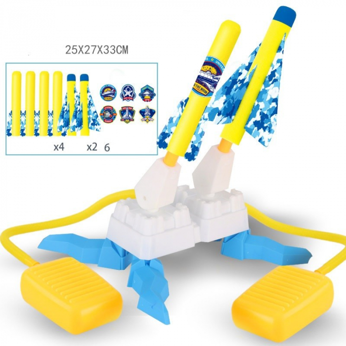 Lichidare Jucarie pentru Copii, Flippy, Lansator de Rachete cu Piciorul, Doua Lansatoare, 4 Rachete Fara Lumini, 2 Aircrafts, 33x25x27 cm, Galben-Albastru [2]