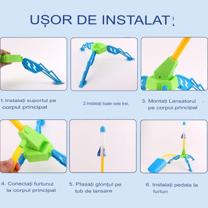Jucarie pentru Copii, Flippy, Lansator de Rachete cu Piciorul, un Singur Lansator, 4 Rachete Fara Lumini, 40.5 cm Inaltime, Multicolor [8]