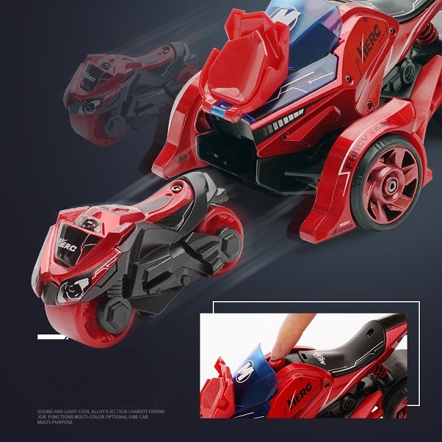 Jucarie pentru copii, masina cu extensie de motocicleta, 2 in 1, rosie [2]