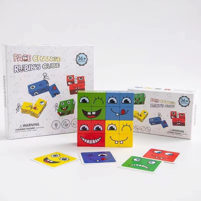 Jucarie pentru copii montessori Flippy, cub din lemn, asamblare fete, 64 de carti distractive, pentru baieti si fete, varsta +3 ani, educativ, multicolor [2]