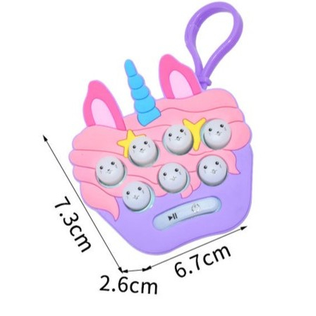 Lichidare Jucarie pentru copii portabila Flippy, joc Gopher, cu lumini si muzica, tip breloc, model unicorn, material silicon si ABS, multicolor [2]