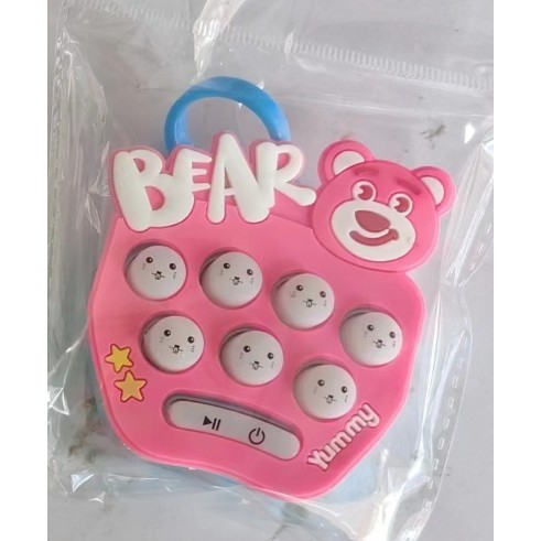 Jucarie pentru copii portabila Flippy, joc Gopher, cu lumini si muzica, tip breloc, model ursulet, material silicon si ABS, roz [2]