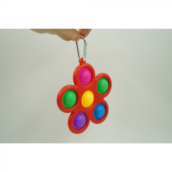 Jucarie Push Pop Bubble Fidget, Pop It, breloc antistres, Floare, Multicolor/Rosu [3]