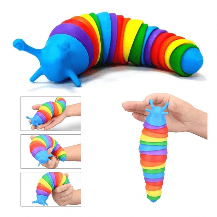 Jucarie senzoriala pentru copii, Flippy, melc, cu articulatii si lumini, 19 cm, multicolor [4]
