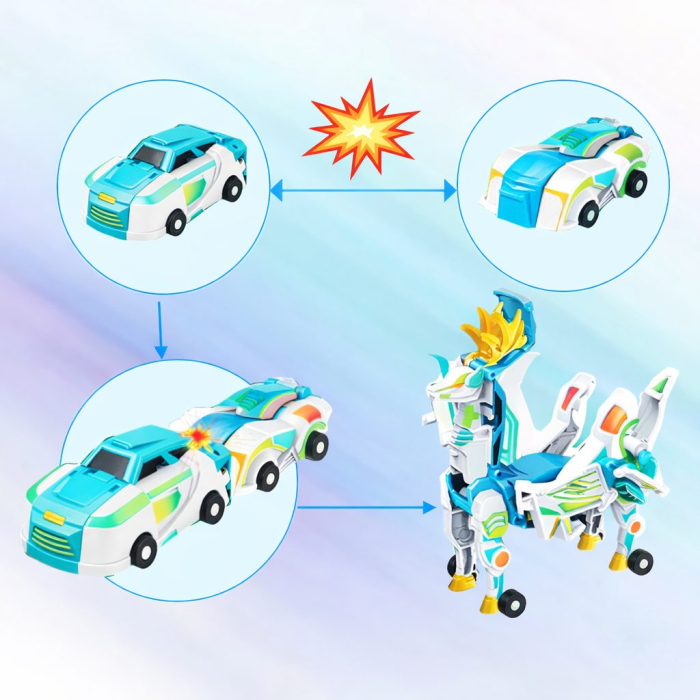 Jucarie Transformer Magnetica 3 in 1 Mars Deer Cosmic Planet, Flippy, 3 Masini Care se Transforma in Pegas Inaripat, Atractie Magnetica, 3+ Ani, din ABS, Albastru [2]