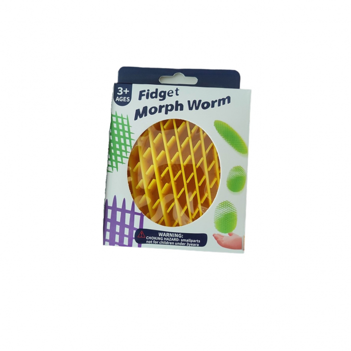 Jucarie Worm Fidget de Decompresie, Flippy, Anti Stres, Dimensiune Compacta 10 cm, Dimensiune Extinsa 24.5 cm, Galben [5]