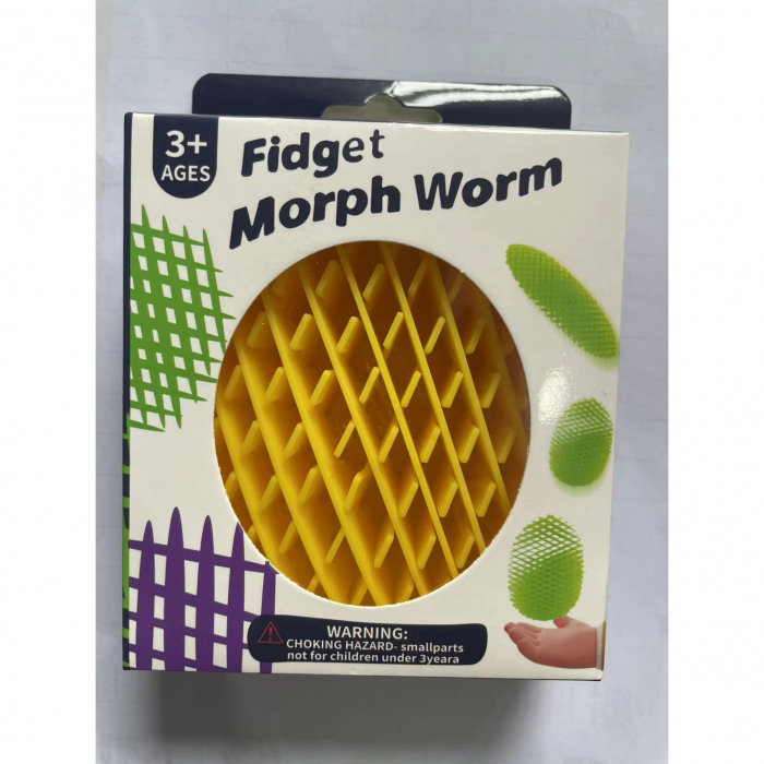 Jucarie Worm Fidget de Decompresie, Flippy, Anti Stres, Dimensiune Compacta 6 cm, Dimensiune Extinsa 15.5 cm, Galben [6]