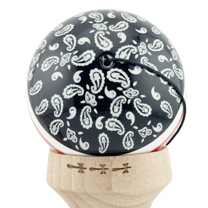 Kendama X Originala CHICANOS, Profesionala, Flippy, Cupe Mari KING SIZE V3, Super Sticky, Gaura in Baza, Rulment Metalic, din lemn 18 cm, Ata 62/65 cm, Negru/Alb [9]