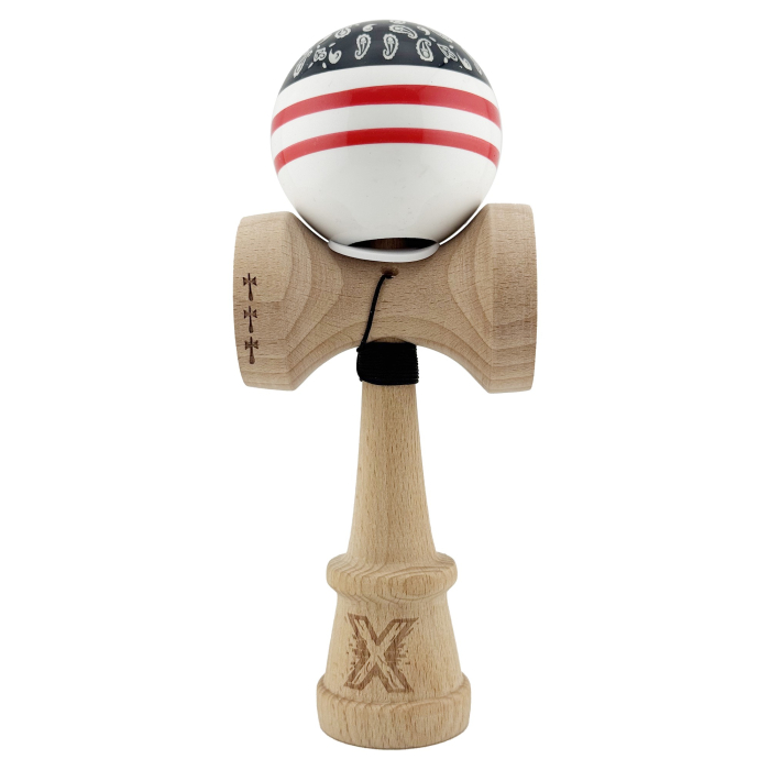 Kendama X Originala CHICANOS, Profesionala, Flippy, Cupe Mari KING SIZE V3, Super Sticky, Gaura in Baza, Rulment Metalic, din lemn 18 cm, Ata 62/65 cm, Negru/Alb [2]