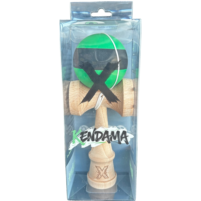 Kendama X Originala, Profesionala, Flippy, 18 cm, din Lemn, Rubber Grip, Negru/Verde [3]
