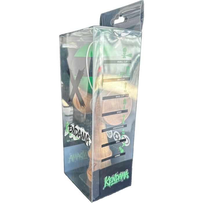 Kendama X Originala, Profesionala, Flippy, 18 cm, din Lemn, Rubber Grip, Negru/Verde [4]
