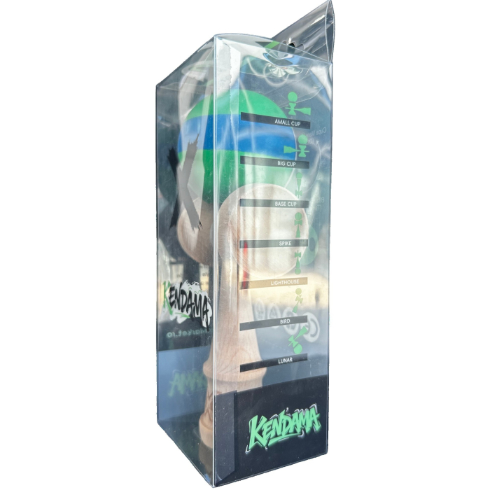 Kendama X Originala, Profesionala, Flippy, 18 cm, din Lemn, Rubber Grip, Verde/Albastru [4]