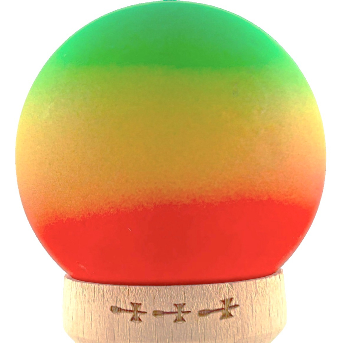 Kendama X Originala, Profesionala, Flippy, Big Cups V2, Rubber Grip cu Cupe Mari, Rulment Metalic cu Ata 55 cm, Verde/Galben/Rosu [3]