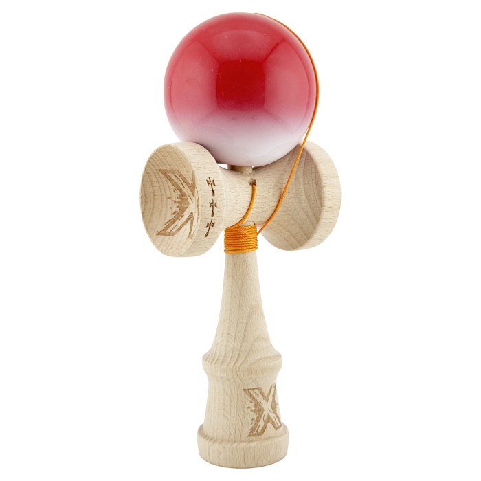 Kendama X Originala, Profesionala, Flippy, Big Cups V2, Super Sticky cu Cupe Mari, din lemn 18 cm, Rulment Metalic cu Ata 55 cm, Gradient Rosu/Alb [2]