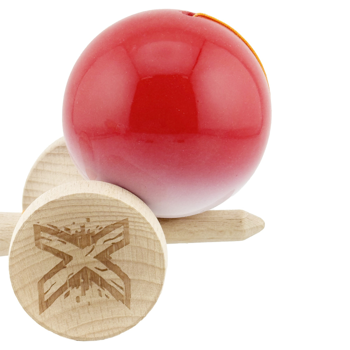 Kendama X Originala, Profesionala, Flippy, Big Cups V2, Super Sticky cu Cupe Mari, din lemn 18 cm, Rulment Metalic cu Ata 55 cm, Gradient Rosu/Alb [7]