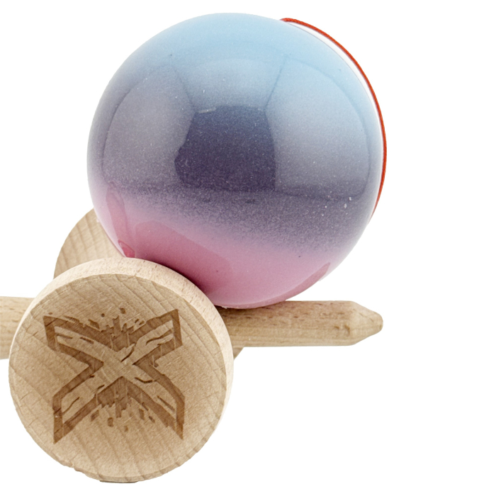 Kendama X Originala, Profesionala, Flippy, Big Cups V2, Super Sticky Cupe Mari, Rulment Metalic cu Ata 55 cm, Albastru Deschis/Mov/Roz [7]