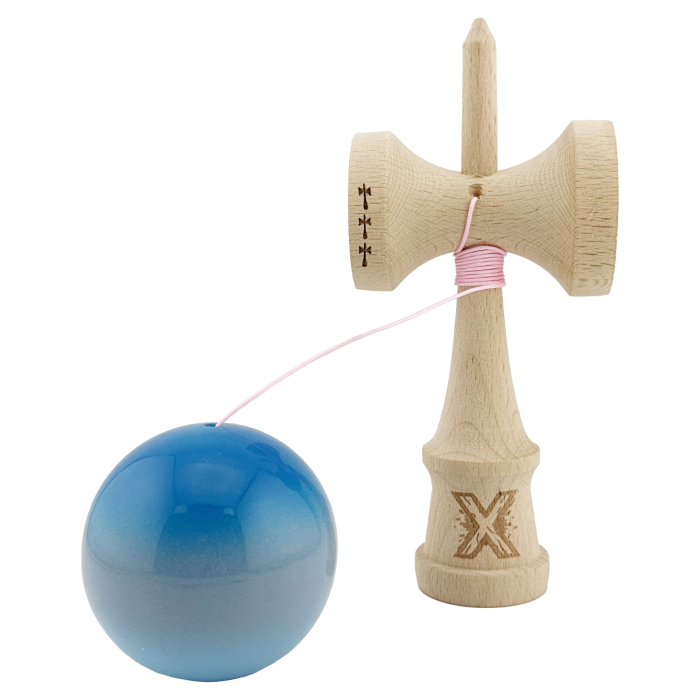 Kendama X Originala, Profesionala, Flippy, Big Cups V2, Super Sticky Cupe Mari, Rulment Metalic cu Ata 55 cm, Albastru/Gri/Bleu [3]